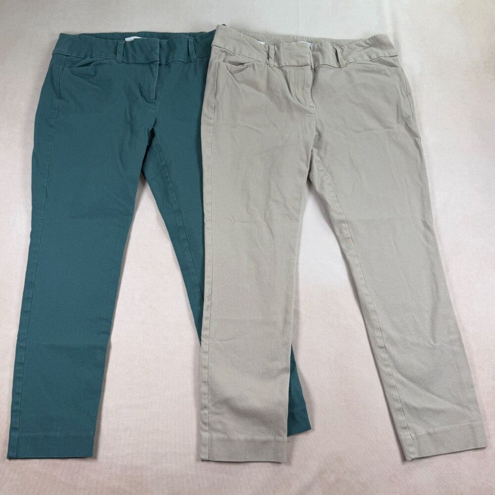 2 Pair LOFT Outlet Skinny Ankle Pants Womens 2P Petite Teal Khaki Stretch
